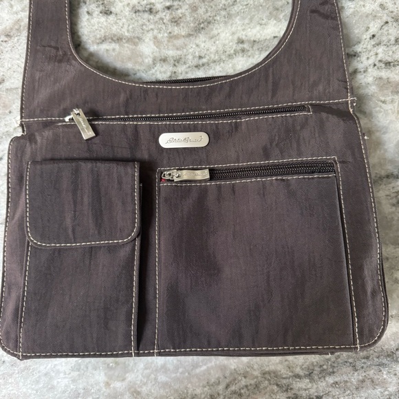 Eddie Bauer brown nylon crossbody bag purse multi-compartments - Picture 3 of 9